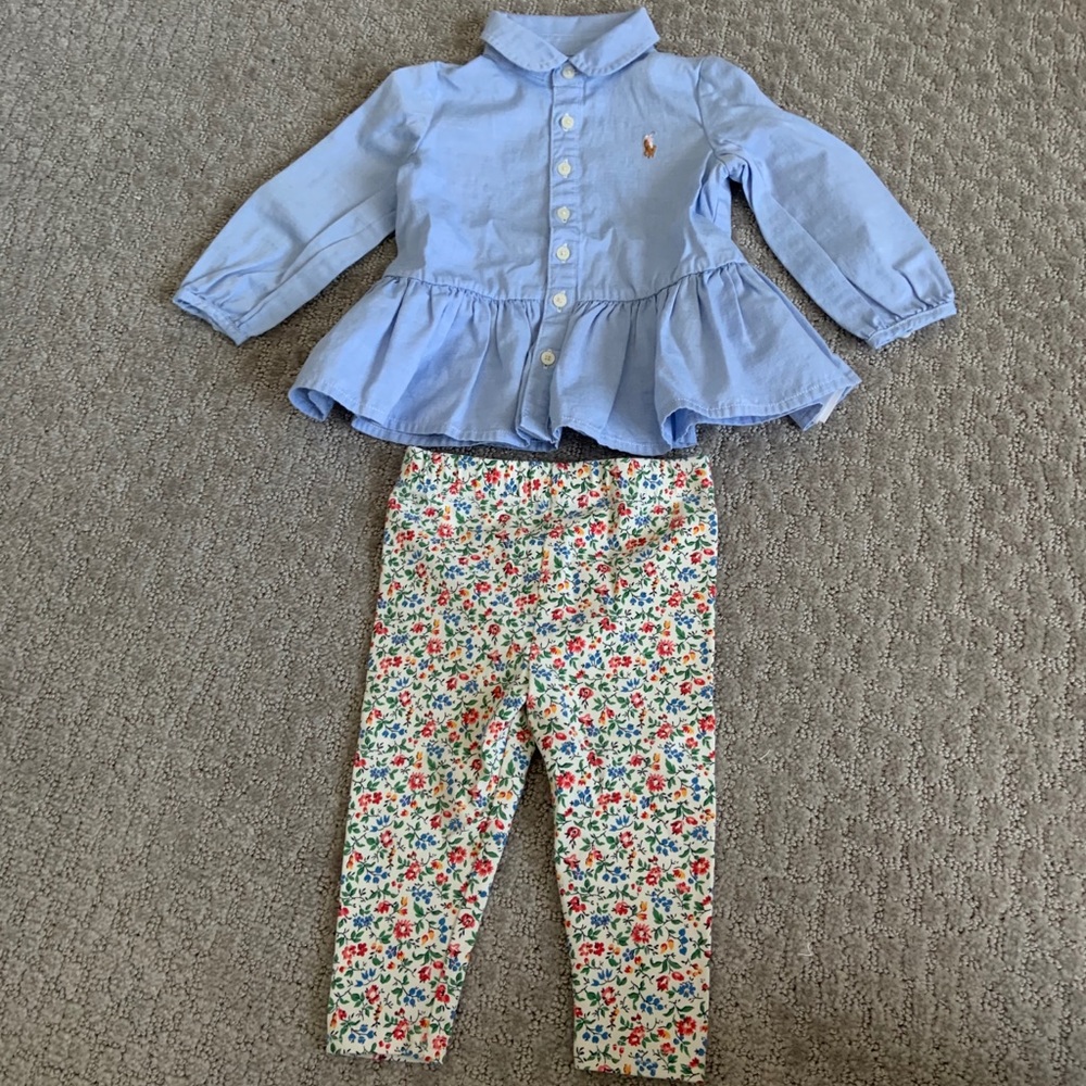 Ralph Lauren Baby top & floral leggings 9 months